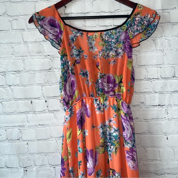 Julia B Orange, blue & purple floral long dress size S - Picture 11 of 11
